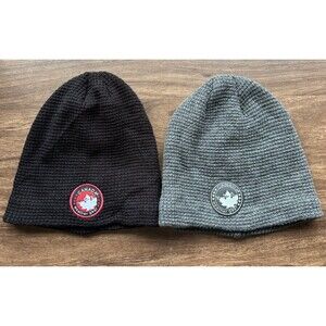 Canada Weather Gear Beanie Thermal Fleece Lining Hat Cap 2 Pack BLACK/GRAY